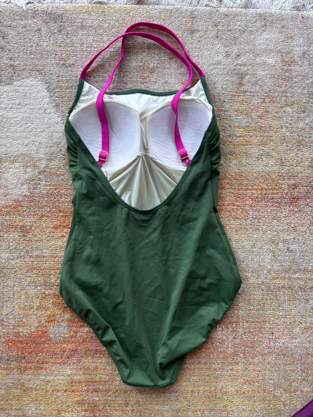 Desigual Green One-Piece Swimsuit with Pink Straps. Size 6 - Picture 4 of 8
